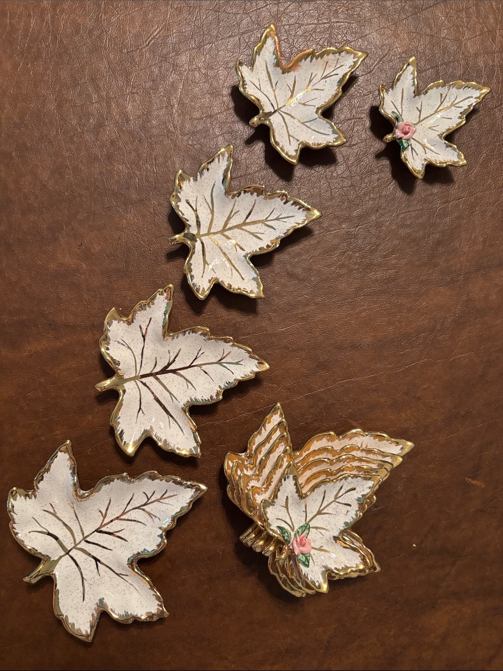 White and Gold Leaf-Shaped Decorative Dishes - Set of Accent Trays-2 sets